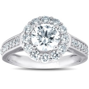Pompeii3 2 Ct Diamond & Moissanite Halo Engagement Ring 14k White Gold - 1 of 4