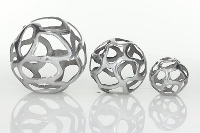 Set of 3 Brass Geometric Metal Decorative Balls