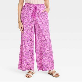 Women's Relaxed Fit Wide Leg Pants - Knox Rose™ Magenta Floral XL