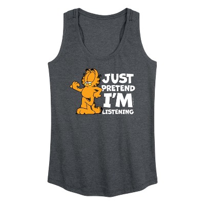 Women's Garfield Pretend Im Listening Graphic Racerback Tank - Heather Charcoal - X-Large