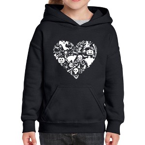 LA Pop Art Halloween Heart - Girl's Word Art Hooded Sweatshirt - 1 of 4