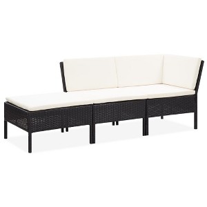vidaXL 3 Piece Patio Lounge Set with Cushions Poly Rattan Black - 1 of 4