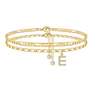 Turandoss Ankle Bracelets for Women, 14K Gold Plated Dainty Layered Chain CZ Initial Anklets Set Summer Jewelry Gifts - 1 of 4