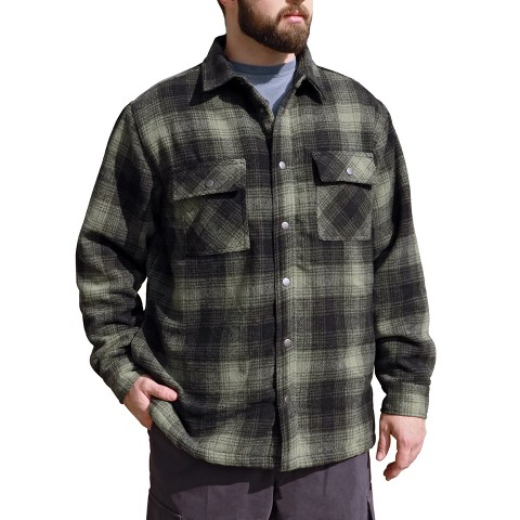 Victory Outfitters Men’s Heavyweight Brawny Brushed Woven Plaid Shirt Jacket with Snaps and Faux Shearling Lining ESPRESSO V
