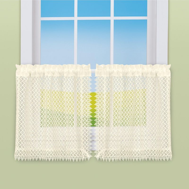 Collections Etc Elegant Detailed Lace Rod Pocket Top Window Curtains, 2 of 6