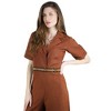 Artyska Women's Wide Legs Short Sleeve Casual Jacquard Belted Linen Jumpsuits - 3 of 4