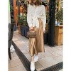 Women's High Waist Satin Midi Skirt - Elegant A-Line Silky Skirt Khaki - 3 of 4