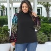 Anna-Kaci Women's Plus Size Sparkle Sequin Sweatshirt Mock Neck Pullover Long Sleeve Glitter Party Tops - 2 of 4