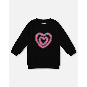 Deux par Deux Girl Fleece Jacquard Tunic Black with Heart Applique - 1 of 4