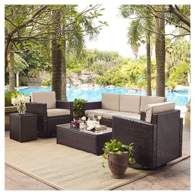 All-weather W/swivel - Wicker Crosley 5pc Target Palm Chairs Patio Sofa Harbor : Conversation Set