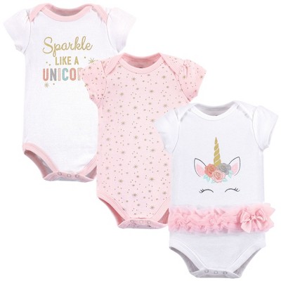 Image of Little Treasure Baby Girl Cotton Bodysuits 3pk, Unicorn, 3-6 Months