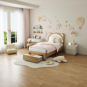 Bed Frame for Kids, Upholstered Platform Bed Frame with Adjustable Headboard & Led Light, Wooden Slats Support, No Box Spring Needed - 1 of 4