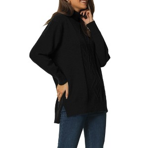 Seta T Women's Solid Fall Winter Turtleneck Long Sleeve Spilt Hem Tunic Pullover Sweater - 1 of 4