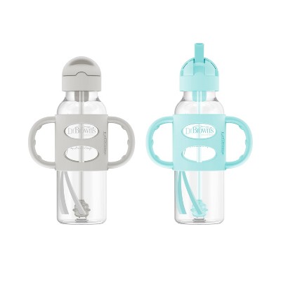 Dr. Brown's Milestones Sippy Sippy Straw Bottle with Silicone Handles - Green/Gray - 2pk