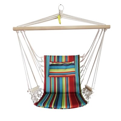 Hanging Hammock Chair with Wooden Arms Tropical Stripes - Backyard Expressions