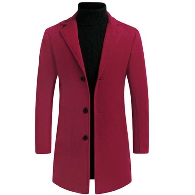 INSPIRE CHIC Men's Notched Lapel Single Breasted Winter Long Jacket Overcoat