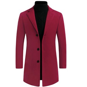 Lars Amadeus Men's Slim Fit Winter Notched Lapel Single Breasted Long Jacket Overcoat - 1 of 4