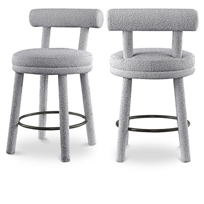 Meridian Furniture,Parlor Grey Boucle Fabric Stool, Set of 2