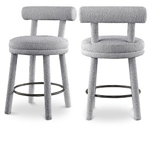 Meridian Furniture,Parlor Grey Boucle Fabric Stool, Set of 2 - 1 of 4