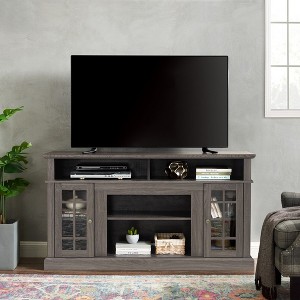 58.25" Rustic TV Stand For TVs Up To 65'', Modern Media Entertainment Center Console Table With Open Storage Shelves & Glass Door Closed Cabinets - 1 of 4