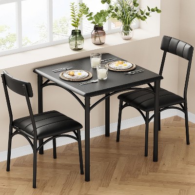 3-Pc Dining Set for 2 - Square Table w/Upholstered Chairs, Fits Small Spaces/Apartments