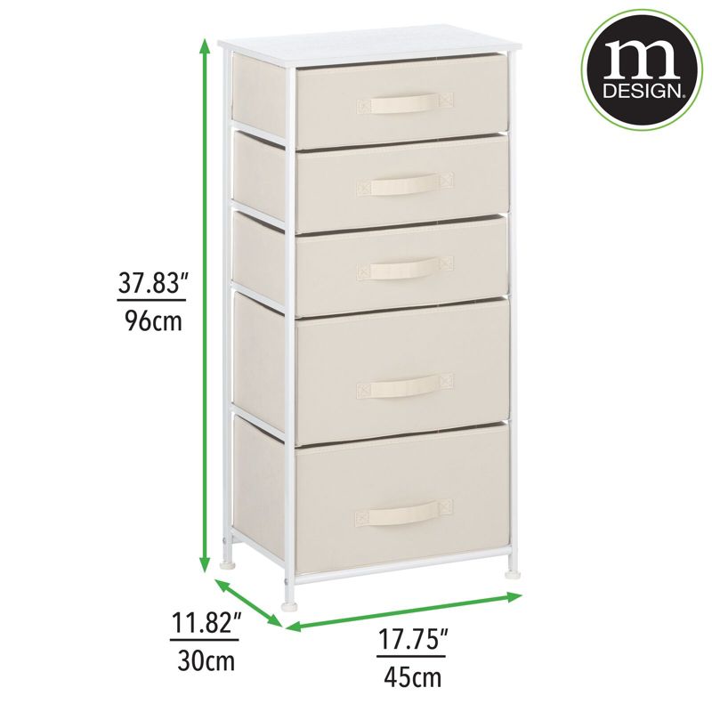 mDesign Steel/Fabric Tall Dresser Organizer 5 Drawer Storage Tower - Cream/White, 2 of 7