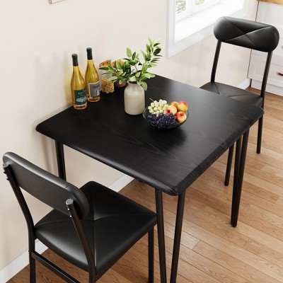 3-Piece Small Square Dining Table Set for 2 - Space Saving Wooden Kitchen Table with Upholstered Chairs