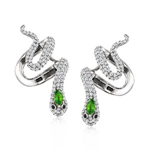 Ross-Simons 1.90 ct. t.w. White Topaz and .50 ct. t.w. Chrome Diopside Snake Ear Cuffs With .10 ct. t.w. Black Spinels in Sterling Silver - 1 of 4