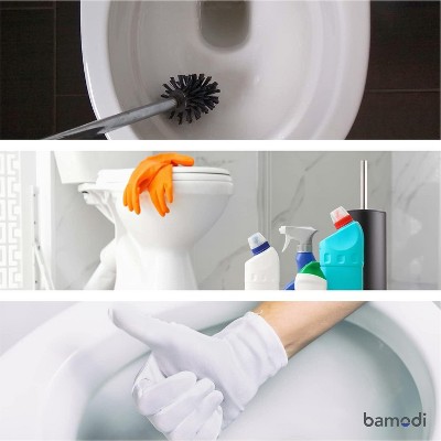 Black Stainless Steel Toilet Brush with Holder and Extra Heads