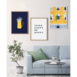 18" x 24" Sylvie Think Happy Be Happy Blue Framed Canvas by Maggie Price Natural - Kate & Laurel All Things Decor - 1 of 4