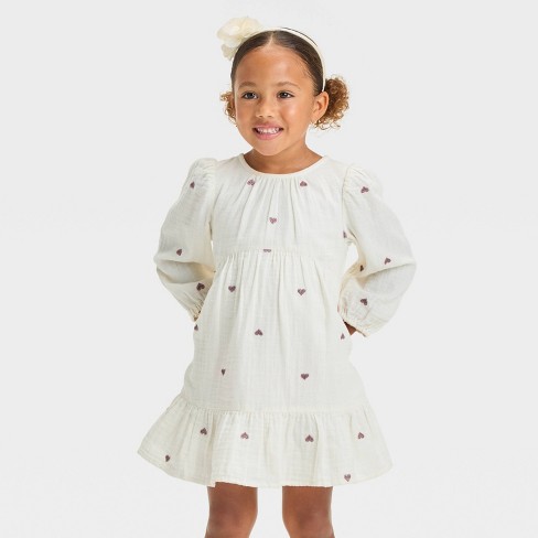 Toddler Girls Hearts Long Sleeve Dress Cat Jack Cream 18m Target