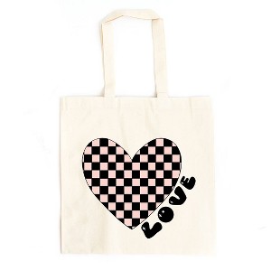 City Creek Prints Checkered Heart Black Canvas Tote Bag - 15x16 - Natural - 1 of 2