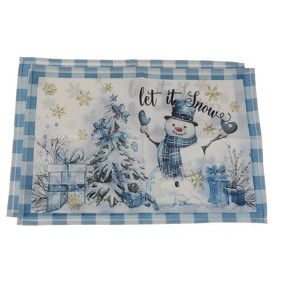 Unique Bargains Christmas Place Mats Flax Light Blue White 11.8"x17.7" 2 Pcs - 1 of 4