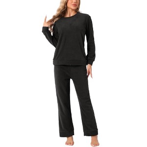cheibear Women's Fuzzy Flannel Long Sleeve Sweatsuits with Sweater Pants 2 Piece Pajama Sets - 1 of 4
