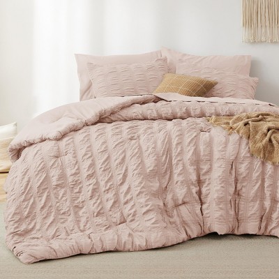 Bedsure | 7 Pcs Bedding Set in Textured White Plaid Seersucker