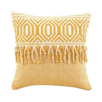 VIP Cotton 16 in. Yellow Geometric Pillow With Tassels