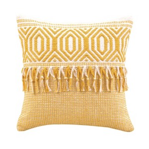 VIP Cotton 16 in. Yellow Geometric Pillow With Tassels - 1 of 2