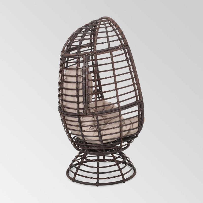 Pitner Wicker Swivel Egg Chair - Dark Brown/Beige - Christopher Knight Home, 5 of 11