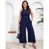 Womens Plus Size Wide Leg Tie Neck Business Casual Jumpsuits - 2 of 3