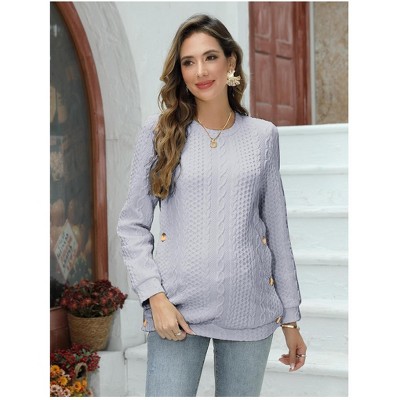 Maternity Tops Sweatshirt Button-Slit Faux Sweater