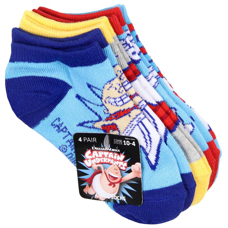 Captain Underpants Kids Comic Superhero Ankle No-Show Socks 4 Pair (10-4) Multicoloured, 2 of 7