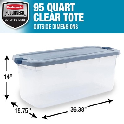 Clear 95 Qt Plastic Storage Bins with Gray Lids, Set of 4