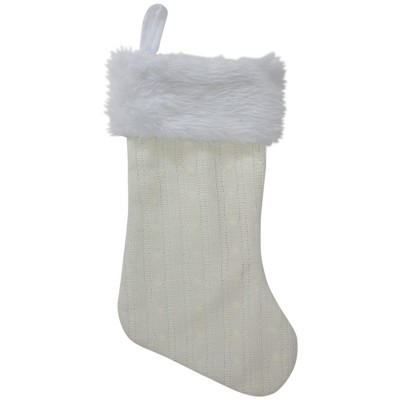 Northlight 19" Cream Cable Knit With White Faux Fur Cuff Christmas Stocking