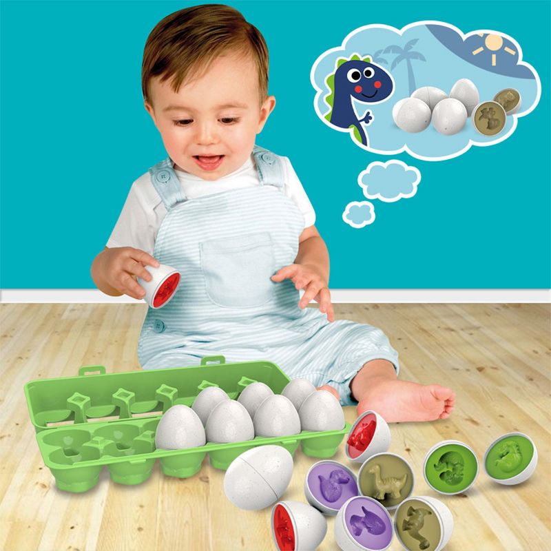 Link Dinasour Egg Carton STEM Teaches Colors and Shapes, Sorting and Fine Motor Skills ADHD- Box of 12 Diasour Eggs, 3 of 6