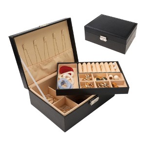 Unique Bargains PU Leather 2 Layer Jewelry Box with Drawer And Removable Jewelry Tray for Women's Girls' Birthday Gifts - 1 of 4