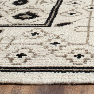 Ivory and Black Hand-Knotted Wool Rectangular Runner