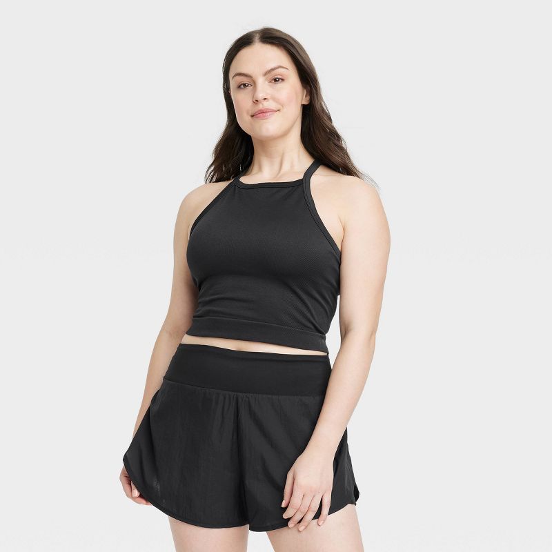 Women's Seamless Rib Cropped High Neck Tank Top - All In Motion™, 3 of 8