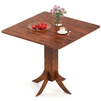 Resenkos Kitchen Table, Dining Table,Square Dining Table with Pedestal Base and Rubber Wood Frame-Walnut Brown
