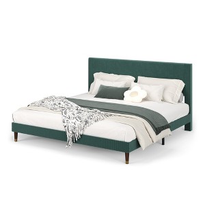 Twin Bed Frame, Upholstered Platform with Fabric Headboard, Non-Slip & Noise-Free, Wooden/Metal Slats Support, No Box Spring Needed, Easy Assembly - 1 of 4