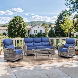 Gymojoy Outdoor Patio Sofa Coffee Table with Swivel Chairs - 1 of 4